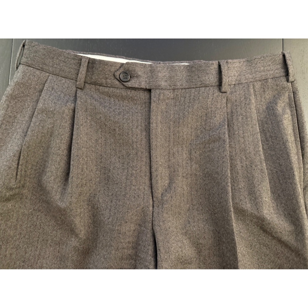 Brooks Brothers Wool Herringbone Dress Pants Mens 34x32 Brown Cuffed Trousers